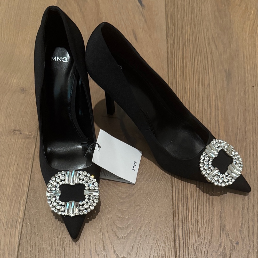 Mango Black Heels with Embellished Buckle